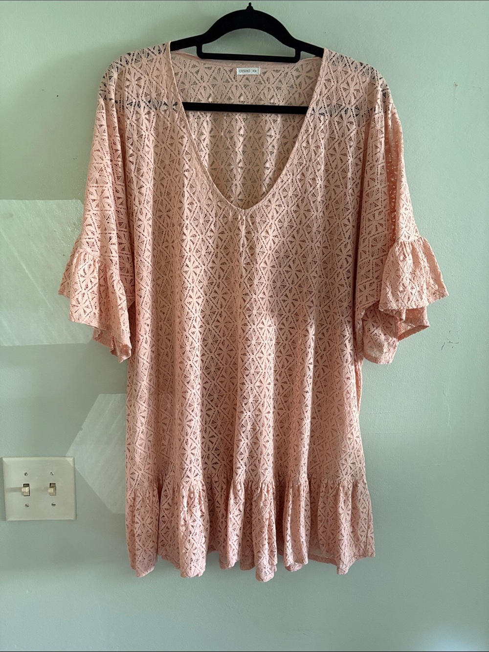 Oysho Dusty Pink Crochet Peplum Tunic mini dress S